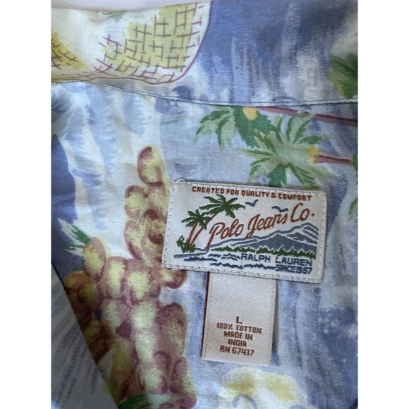 VTG Ralph Lauren Shirt Mens Blue Tropical Hawaiian Button Up Short Sleeve L - Picture 2 of 7